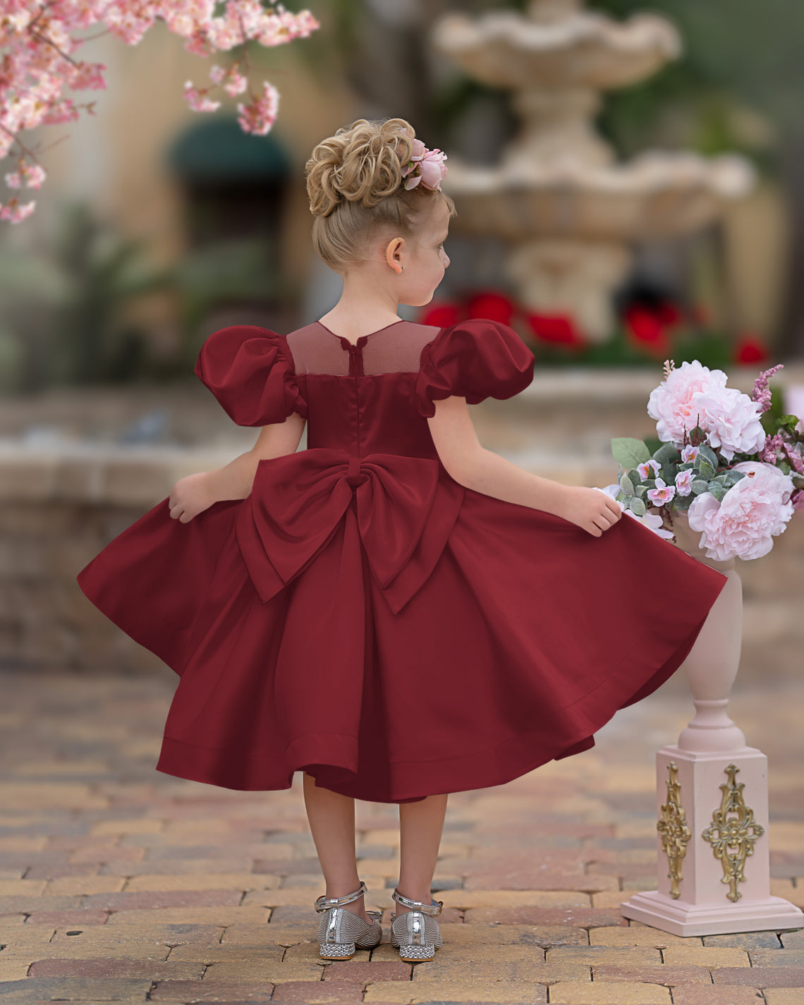 Duchesse-Linie/Princess-Linie Satin Knielang Blumenmädchenkleid 