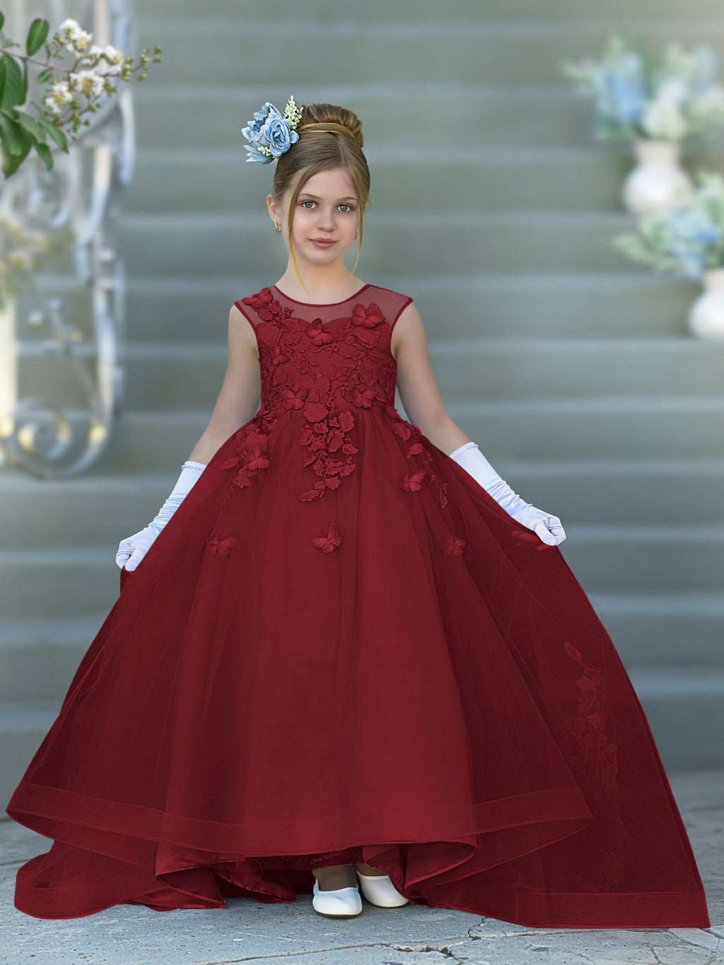 Serenity Princess Ball Gown with Lace Appliques and Butterfly Embellishments