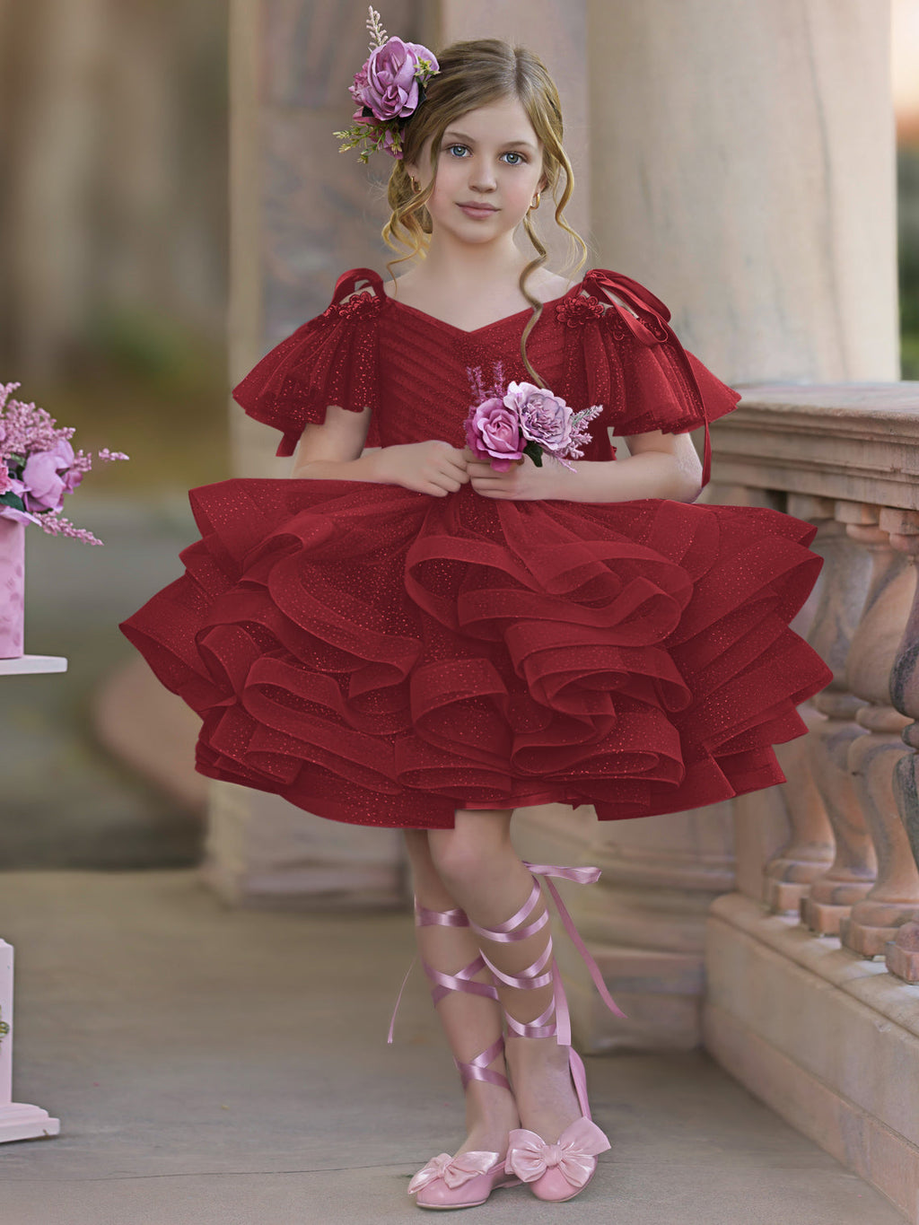 Vestido de fiesta/princesa de tul hasta la rodilla para niña de las flores de cumpleaños