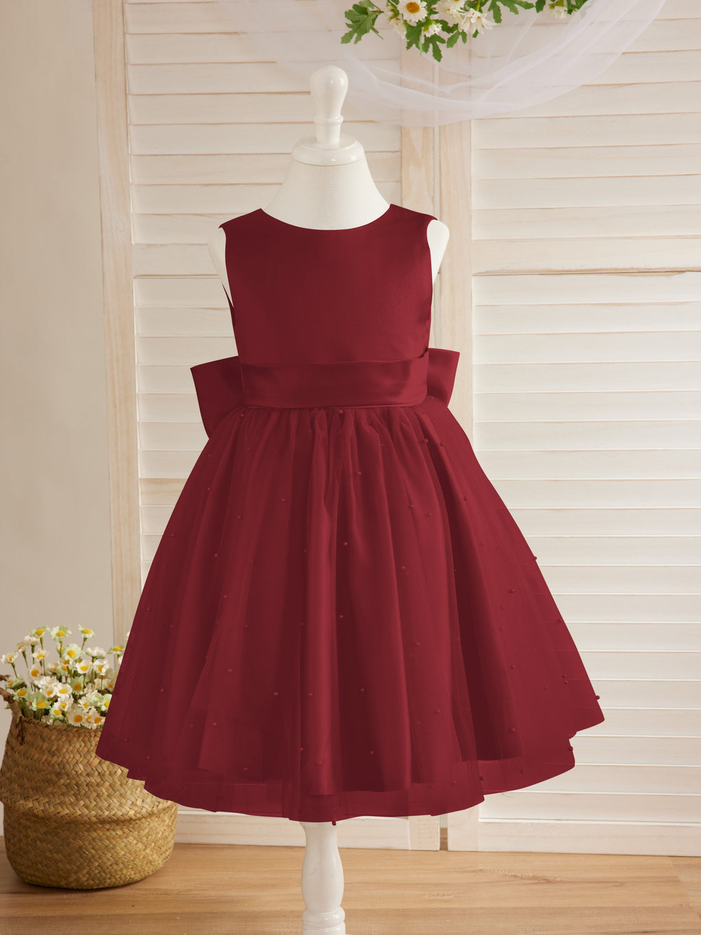 Duchesse-Linie/Princess-Linie Satin Tüll Knielang Blumenmädchenkleid 