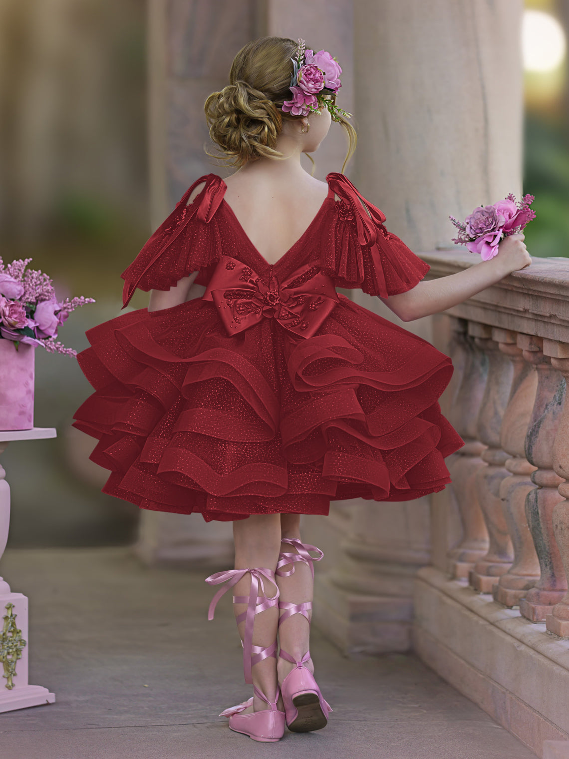 Vestido de fiesta/princesa de tul hasta la rodilla para niña de las flores de cumpleaños