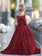 A-Linie Spitze Satin Bodenlang Erstkommunionkleid für Blumenmädchen 