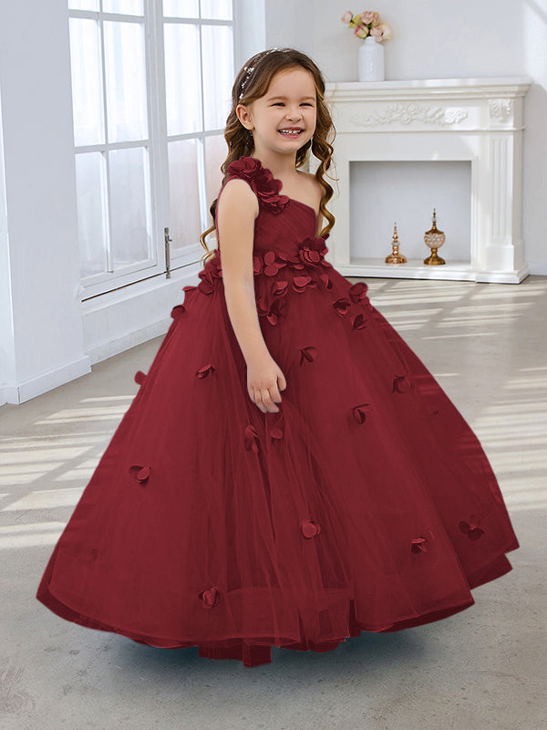 Duchesse-Linie/Princess-Linie Tüll Bodenlang Blumenmädchenkleid 