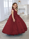 Duchesse-Linie/Princess-Linie Tüll Bodenlang Blumenmädchenkleid 