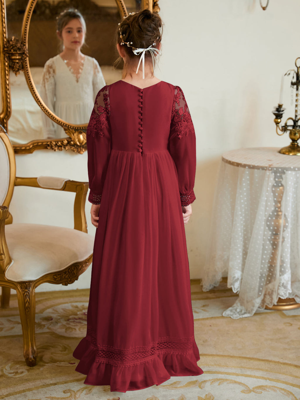 Bodenlanges Chiffon-Kleid in A-Linie und Elfenbein für die Erstkommunion 