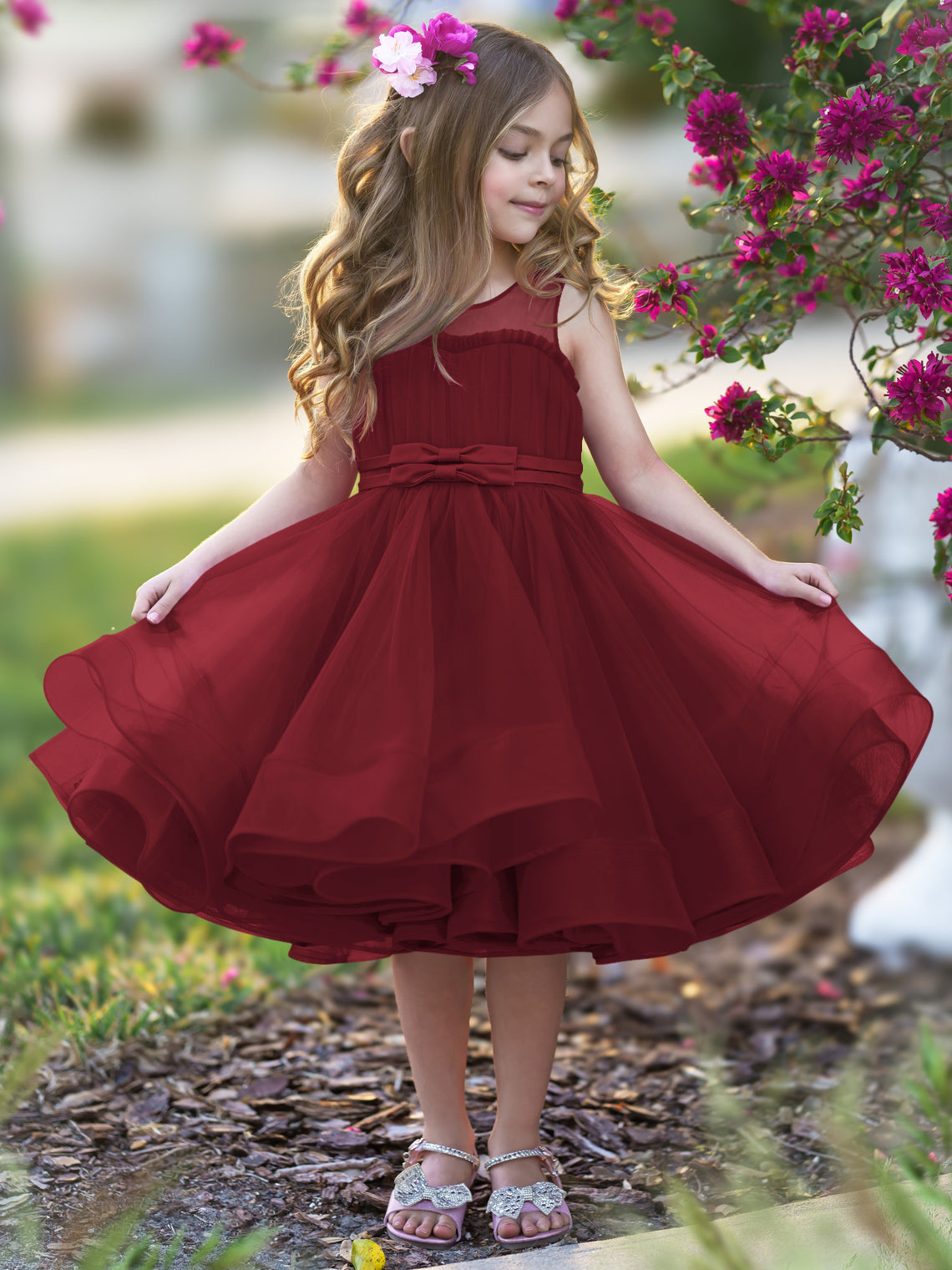 Vestido de fiesta/princesa de tul hasta la rodilla para niña de las flores
