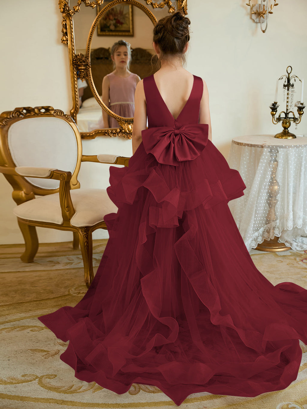Duchesse-Linie/Princess-Linie Satin Tüll Bodenlang Blumenmädchenkleid 