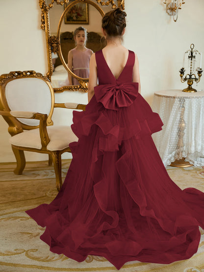 Duchesse-Linie/Princess-Linie Satin Tüll Bodenlang Blumenmädchenkleid 