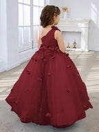 Duchesse-Linie/Princess-Linie Tüll Bodenlang Blumenmädchenkleid 