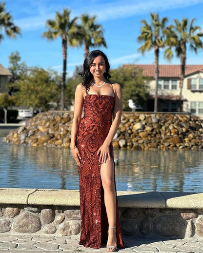 sequin mermaid dress corset prom dress with slit