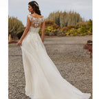 Simple A Line Wedding Dresses 2023 Sexy V Neck Sleeveless Lace Appliques Sweep Train For Women Bridal Gowns Buttons Back Robes-payinti
