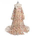 Floral Off Shoulder Embroidery Lace Dress Maternity Dresses for Photo Shoot Side Slit Pregnancy Shooting Dress Sunnderly SY230320