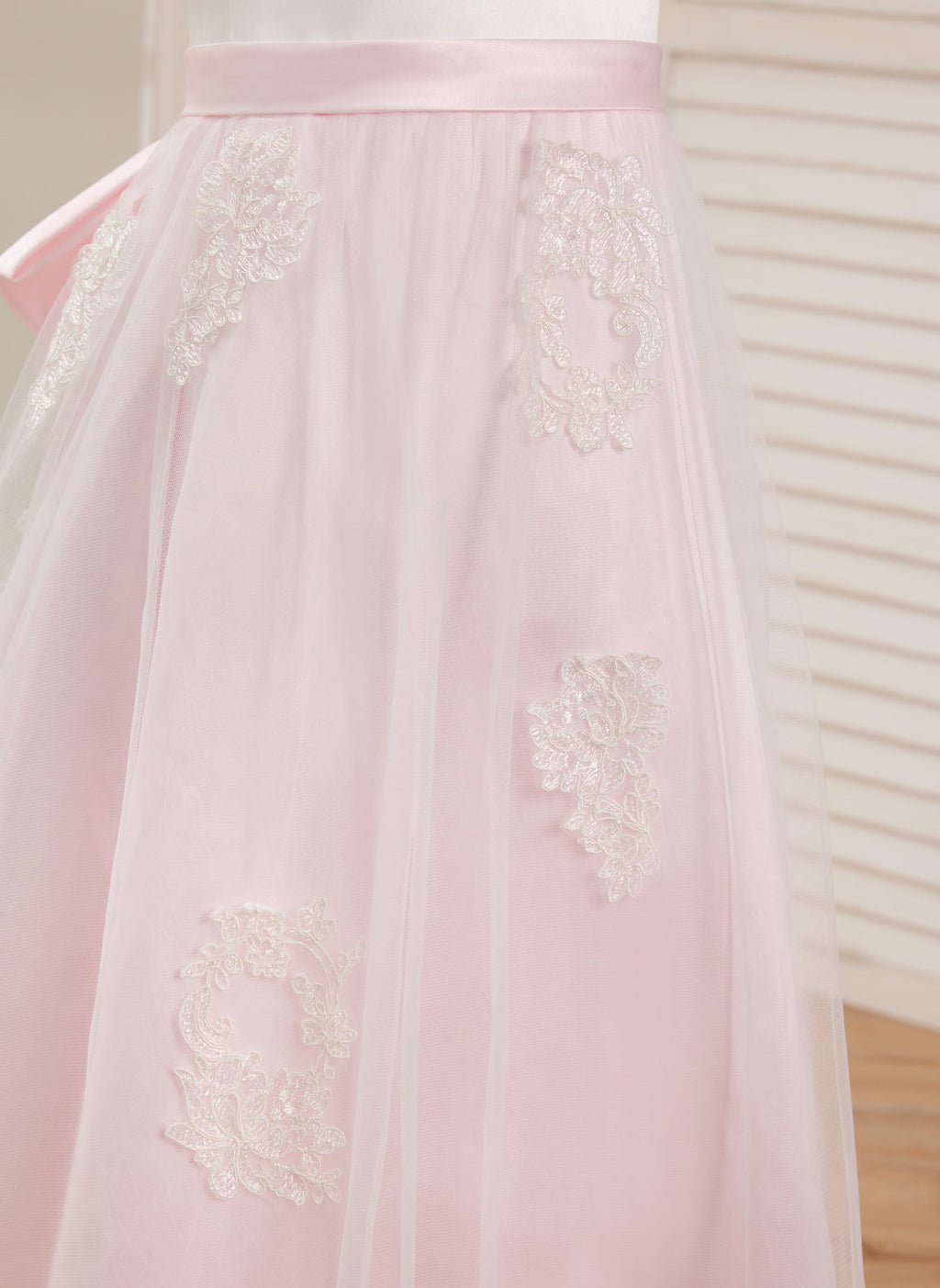 A-Linie Satin Tüll Knöchellanges Rosa Kleid (2003227111)
