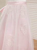 A-Linie Satin Tüll Knöchellanges Rosa Kleid (2003227111)