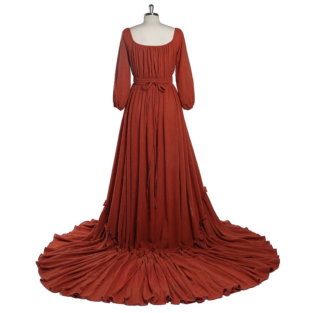 Vestido de maternidad de algodón con hombros descubiertos, mangas largas y cuello redondo para sesión de fotos, baby shower, para embarazadas, Sunnderly 2025 