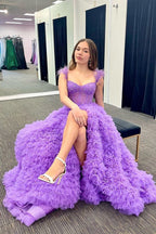 Ingrid | Langes Ballkleid aus Tüll in A-Linie mit Herzausschnitt und Schlitz