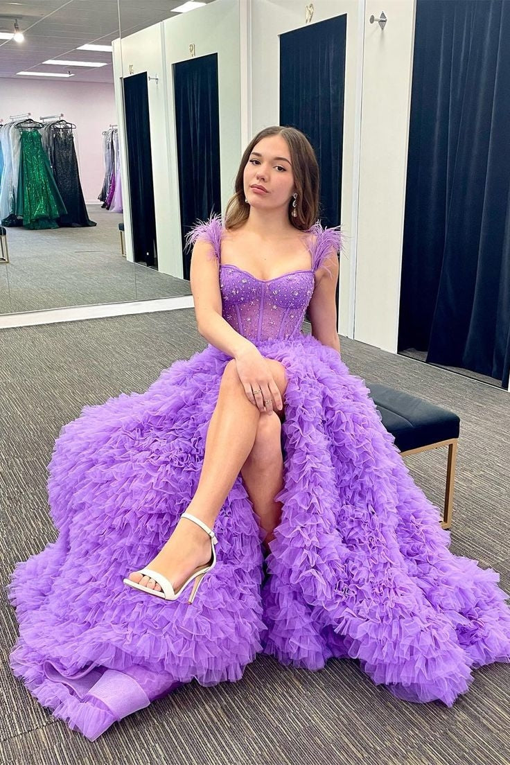 Ingrid | Langes Ballkleid aus Tüll in A-Linie mit Herzausschnitt und Schlitz