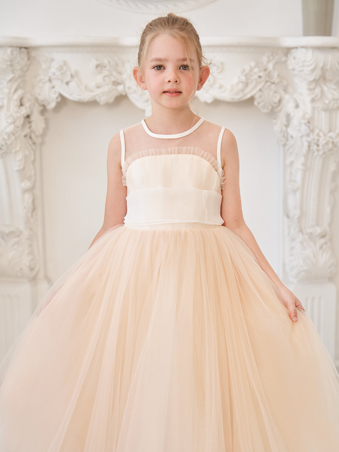 A-Linie Organza Tüll Bodenlang Rosa Kleid (010226975) 