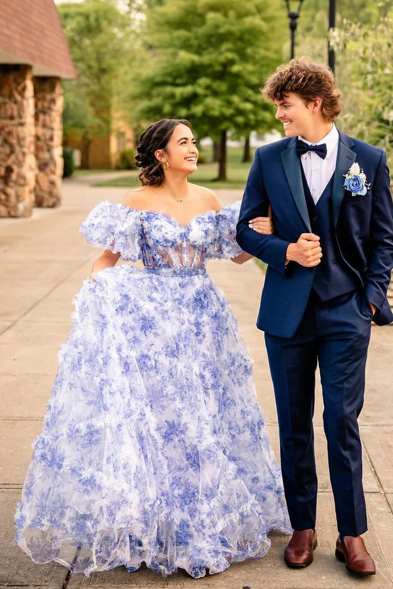 Sydney | Vestido de fiesta largo de tul con escote en forma de corazón y estampado