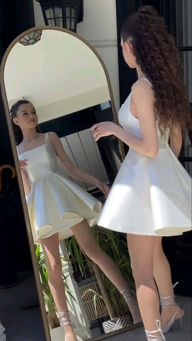 Elegante vestido de fiesta corto de satén color marfil con tirantes en forma de A, vestido de cumpleaños Y7658