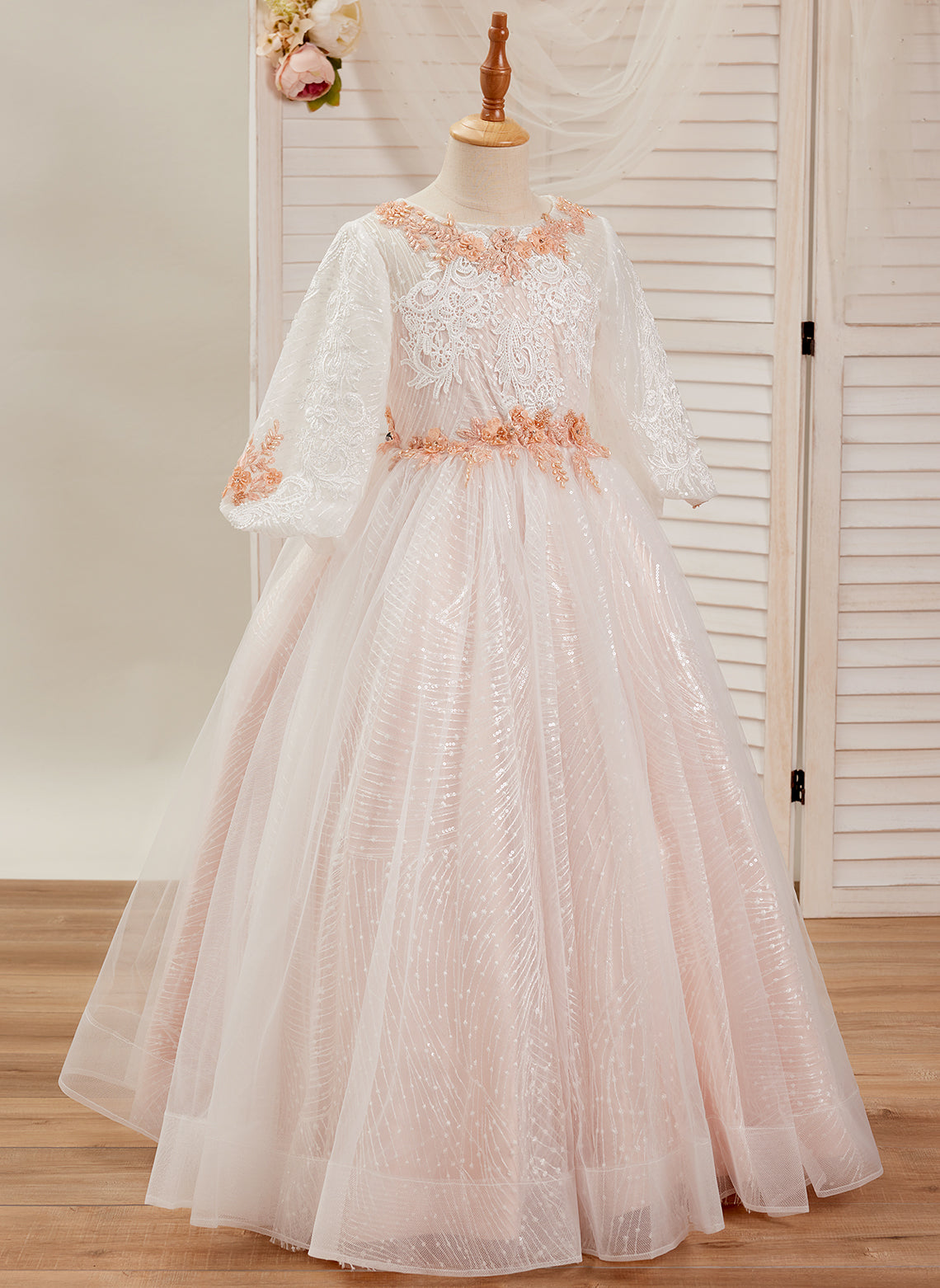 Ball-Gown/Princess Lace Tulle Floor-length Pink Dress (2003227890)