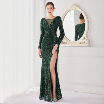Cocktail Elegant Long Sleeve Sequined Fishtail Evening Dress