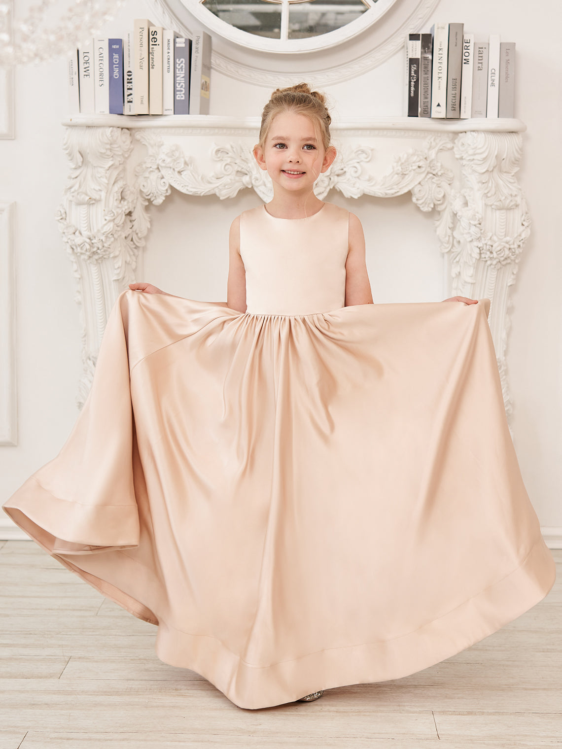 A-line Lace Satin Floor-length Flower Girl Dress
