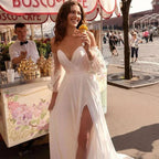 Custom Made Boho Wedding Dress Chiffon Lace Vintaging Gowns Split Side Sexy Beach Bridal Dressee Wedds Cheap Mariage-payinti