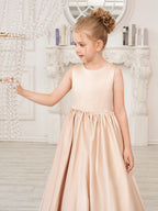 A-Linie Spitze Satin Bodenlang Blumenmädchenkleid 