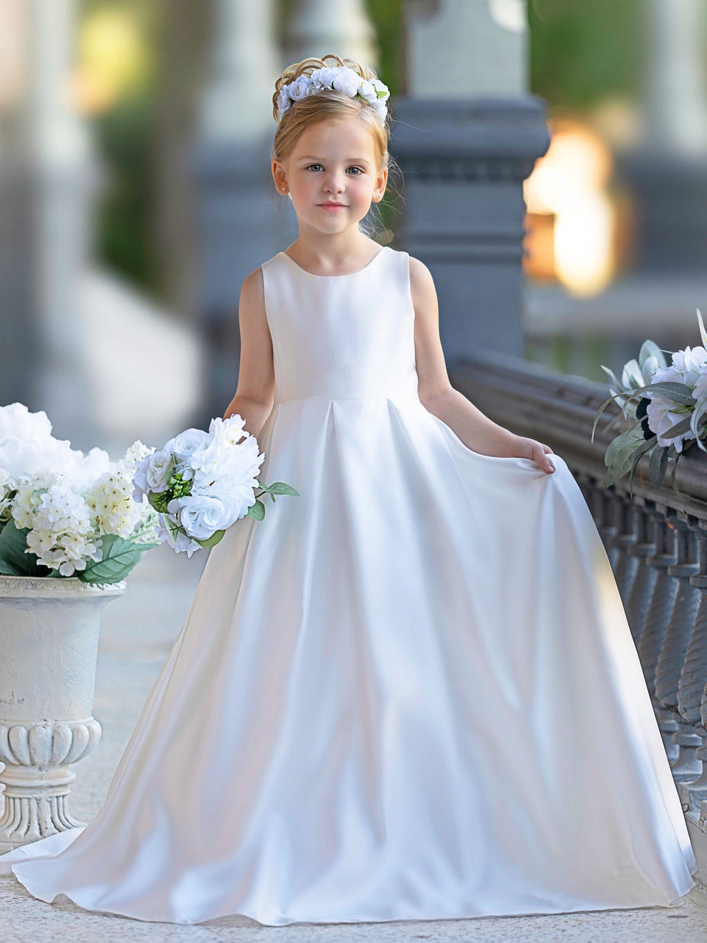 A-Linie Spitze Satin Bodenlang Erstkommunionkleid für Blumenmädchen 