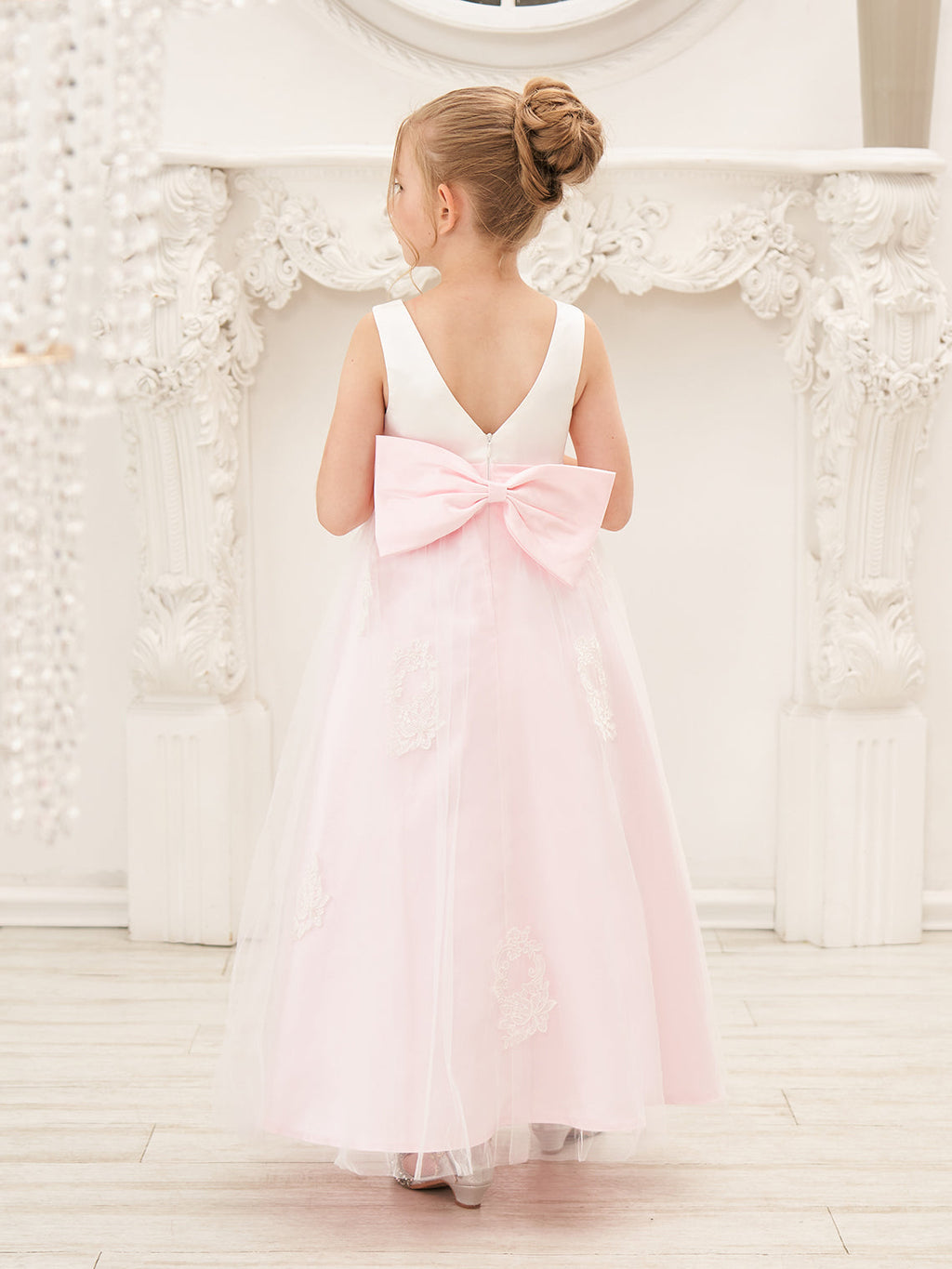 A-Linie Satin Tüll Knöchellanges Rosa Kleid (2003227111)