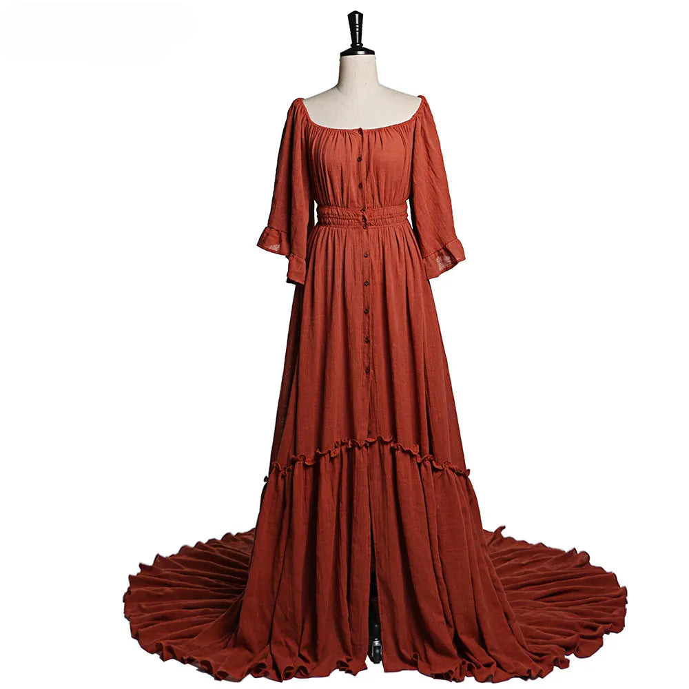 Schulterfreies Umstandskleid mit Rundhalsausschnitt, ausgestellten Ärmeln, Fotografie-Kleid, Babyparty-Kleid für Schwangere 
