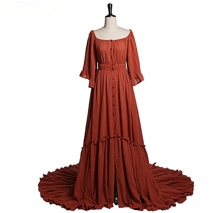 Schulterfreies Umstandskleid mit Rundhalsausschnitt, ausgestellten Ärmeln, Fotografie-Kleid, Babyparty-Kleid für Schwangere 