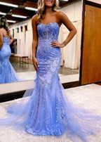 Vestido de fiesta largo de encaje con escote corazón y sirena rosa con apliques
