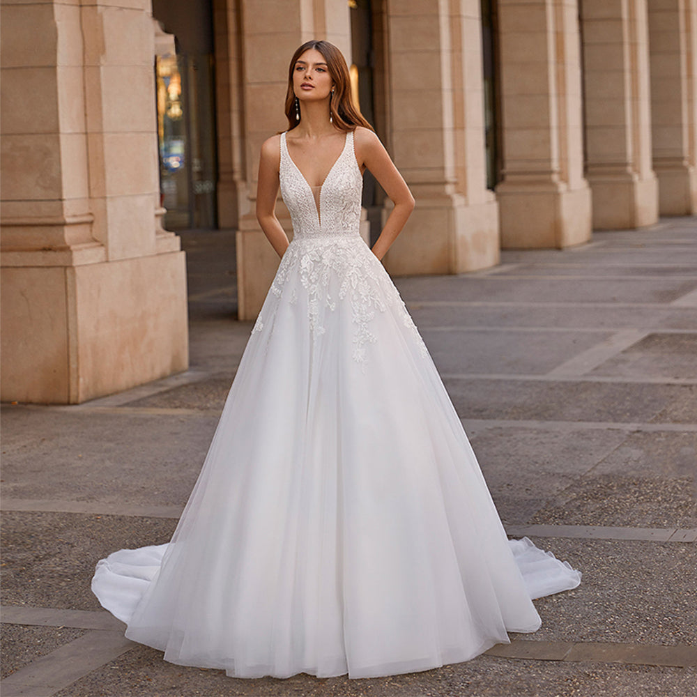 Vintage Vestidos De Novia A-line Wedding Dresses Bridal Gown Appliques Sleeveless For Elegant Women 2023 Custom Made-payinti