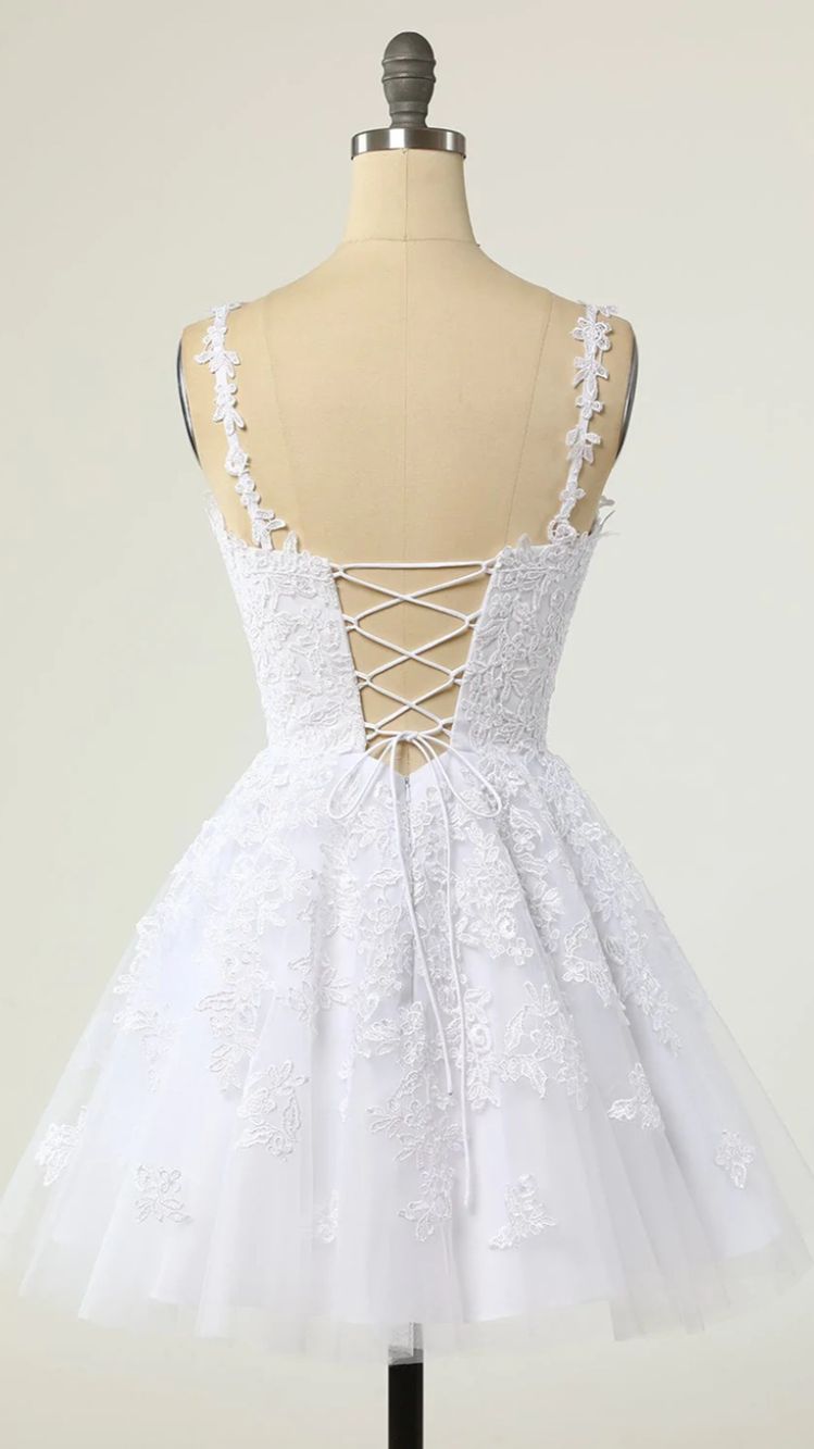 Kurzes Homecoming-Kleid aus weißer Spitze mit V-Ausschnitt, formelle Abschlusskleider aus weißer Spitze Y1873