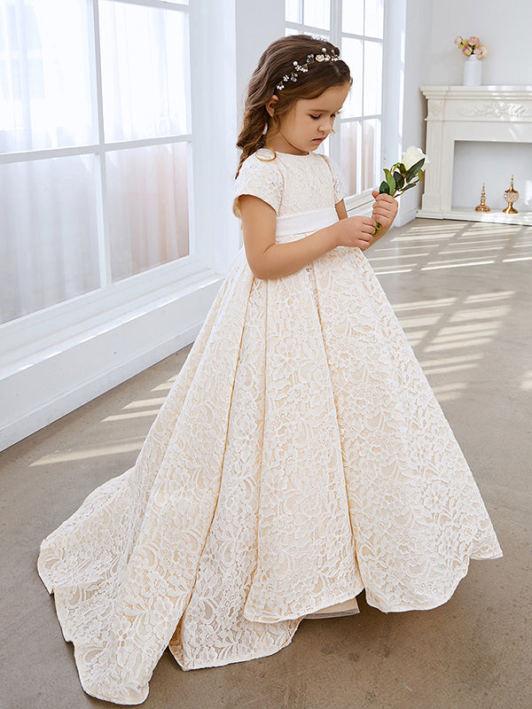 A-Linie Spitze Sweep Zug Elfenbein Kleid (010146744) 