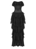 Vintage Black Strapless Ruffle Gown – Sheer Waist-Cinching Evening Dress for Gala & Runway