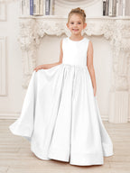 A-Linie Spitze Satin Bodenlang Blumenmädchenkleid 