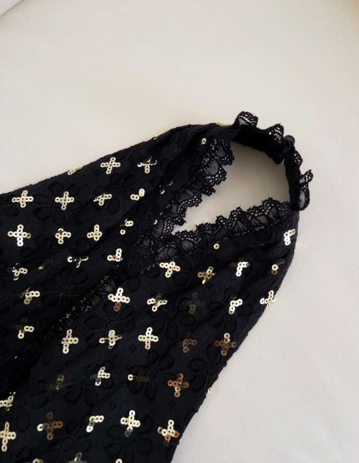 Elegante vestido de noche negro con cuello halter, estampado floral y lentejuelas, vestido de fiesta largo en línea A Y8568