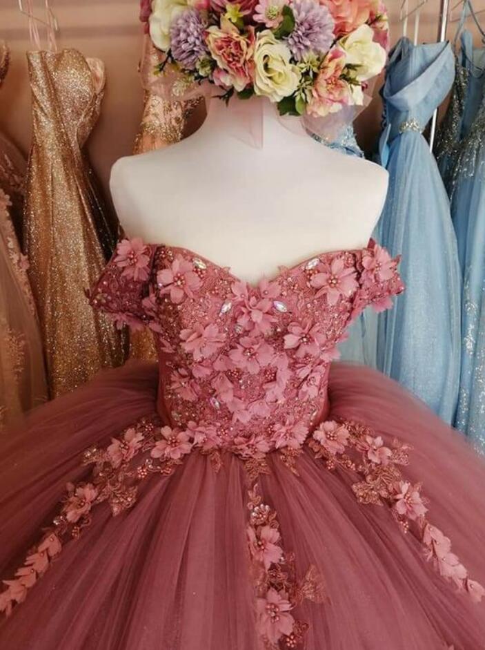 Ballkleid Staubiges Rosa Spitze Ballkleider Langes Sweet 16 Kleid Y683