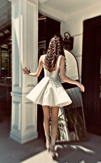 Elegante vestido de fiesta corto de satén color marfil con tirantes en forma de A, vestido de cumpleaños Y7658