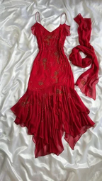 Wunderschönes Perlen-Ballkleid in Rot aus Chiffon mit Meerjungfrau-Motiv, Abendkleid, Partykleid Y7527