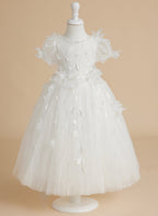 Ballkleid/Princess-Linie Tüll Wadenlang Weiß Baby Mädchen Kleid 