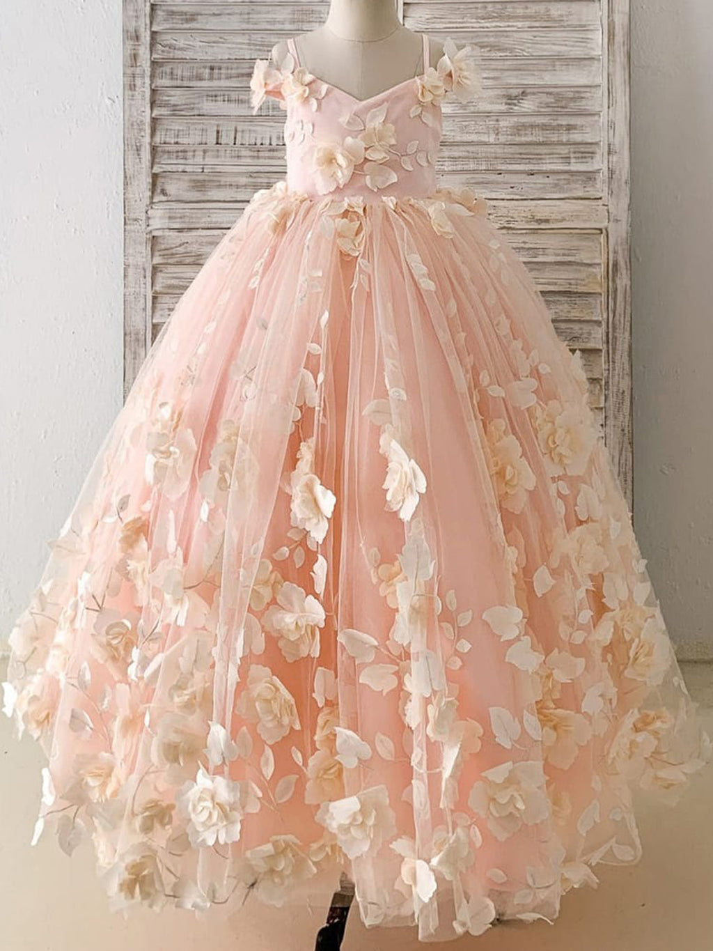 A-Linie Satin Tüll Bodenlanges Blumenmädchenkleid