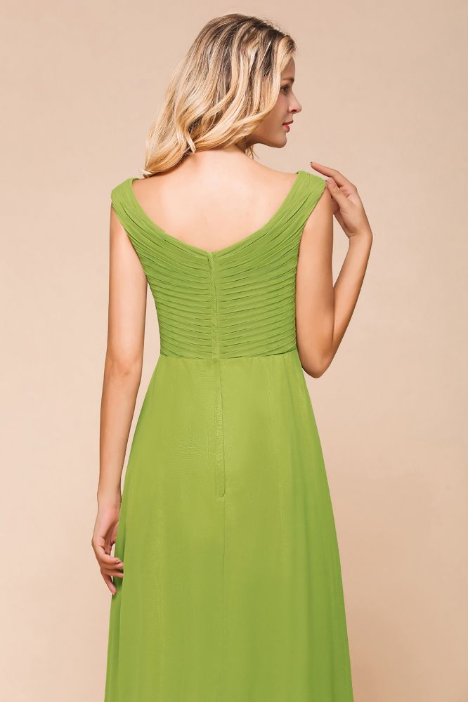 Vestido de dama de honor verde largo y sencillo con mangas cortas