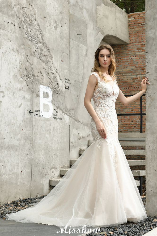 Flügelärmeln Spitze Meerjungfrau Brautkleid Weiß/Elfenbein Blumengarten Brautkleid