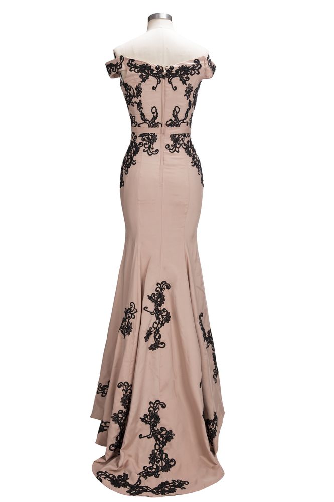 Vestidos de fiesta largos de sirena con mangas cortas y hombros descubiertos con apliques