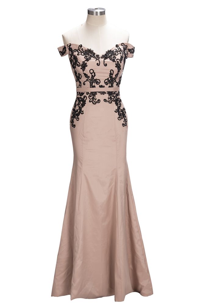 Vestidos de fiesta largos de sirena con mangas cortas y hombros descubiertos con apliques