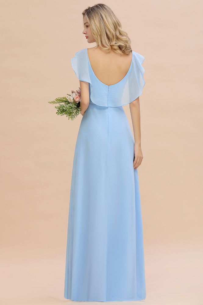 Vestido de dama de honor de gasa con mangas cortas y volantes, corte A, para fiesta de boda
